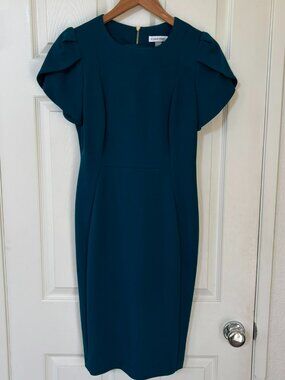 NWOT Calvin Klein Teal Blue Tulip-Sleeve Sheath Dress Size 6